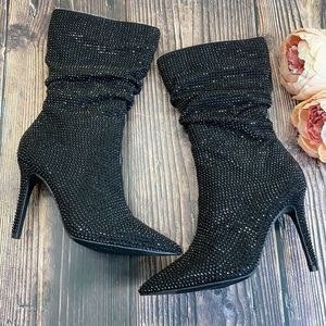 Thalia Sodi Raquell Black Beaded Fabric Booties